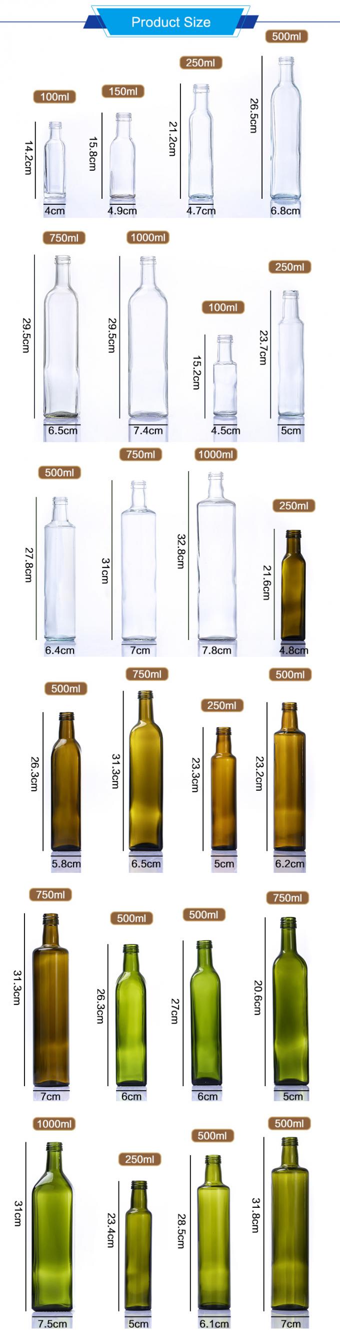 リサイクル可能 250Ml 500Ml 750Ml キッチンスクエアビネガラス オリーブオイルボトル 0