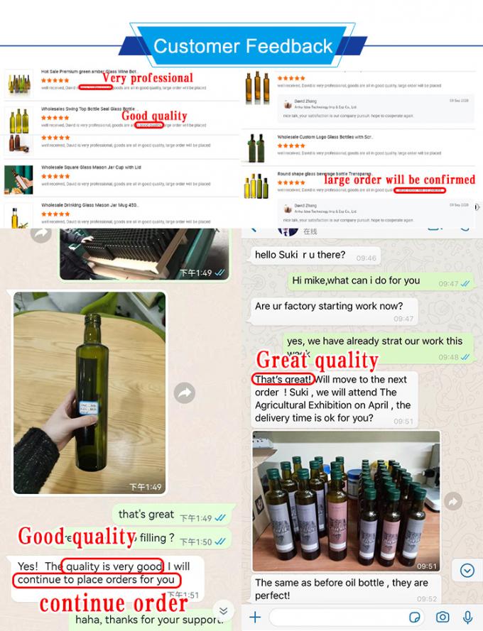 500ml 750ml 四角形 オリーブオイルフラット ガラスボトル コルクまたは螺旋蓋付き 4