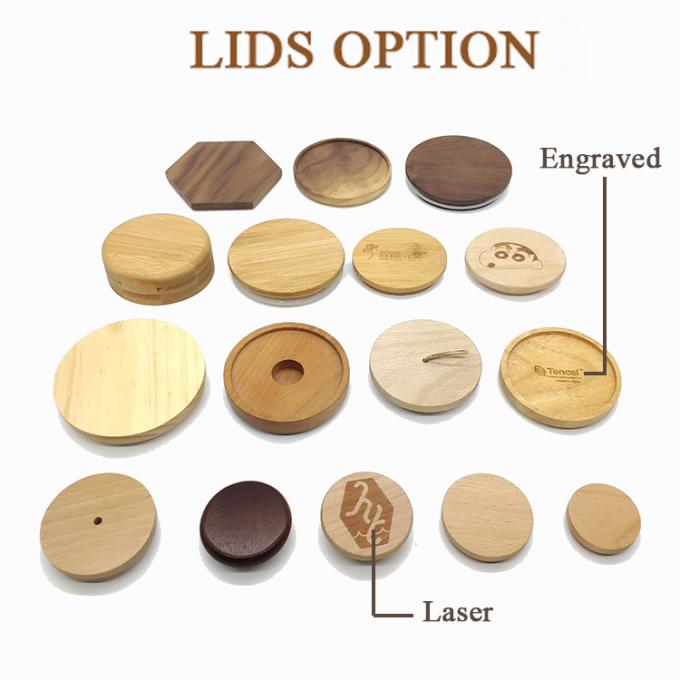 Reusable Bamboo Jar Lids with Straw Hole 70mm Bamboo Drinking Storage Lid Caps Leak-Proof Lids for Wide Mouth Mason Jar