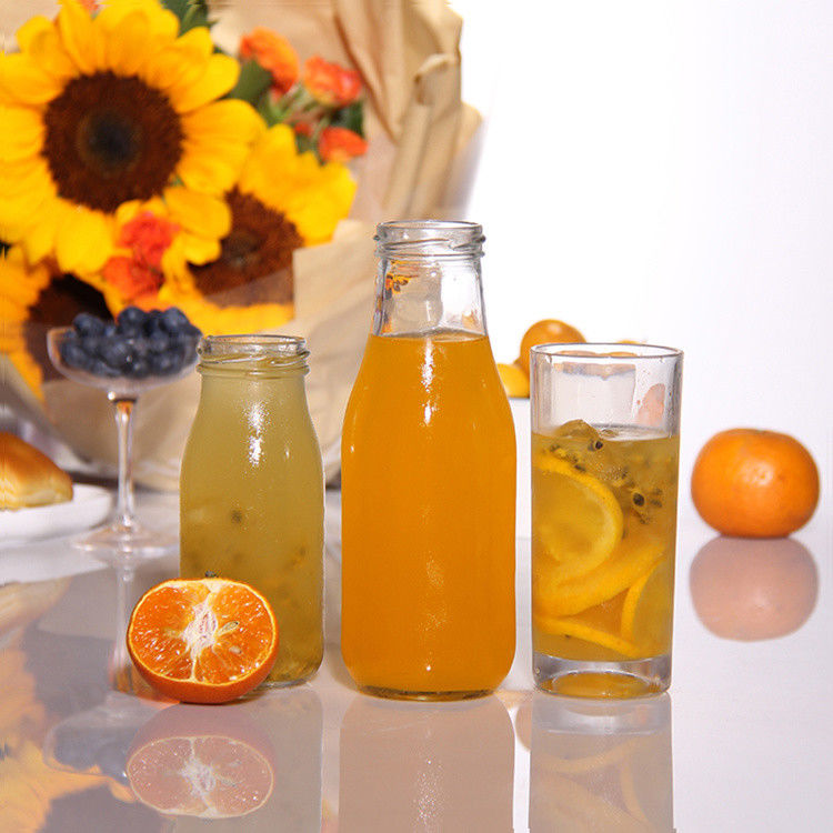 工場価格 200ml 250ml 350ml 500ml 1000ml ガラスソースボトル プラスチック蓋付き スクリュー蓋付き