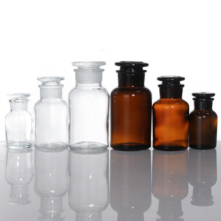 広口アンバーガラス 薬剤ボトル 丸薬用 化学反応剤 250ml 500ml
