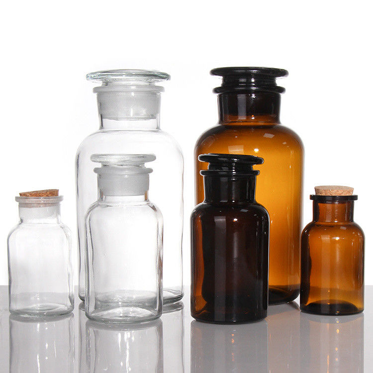 広口アンバーガラス 薬剤ボトル 丸薬用 化学反応剤 250ml 500ml