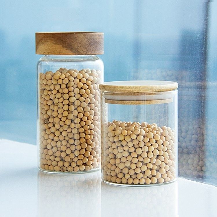 環境に優しい高ボロシリケート食品 防空 キッチン ガラス 貯蔵器 竹製 木製蓋付き