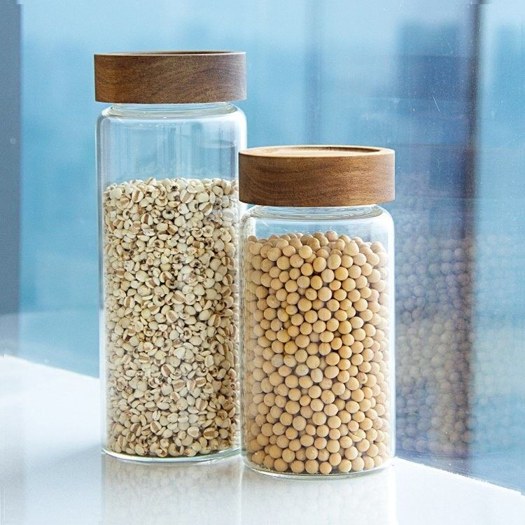 環境に優しい高ボロシリケート食品 防空 キッチン ガラス 貯蔵器 竹製 木製蓋付き