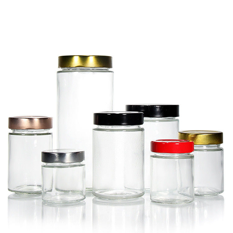 透明 丸 4oz 8oz 16oz 12oz 20oz ガラスボトル 深い金属蓋付き ガラス食品容器