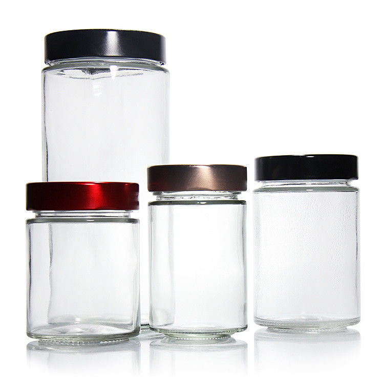 透明 丸 4oz 8oz 16oz 12oz 20oz ガラスボトル 深い金属蓋付き ガラス食品容器