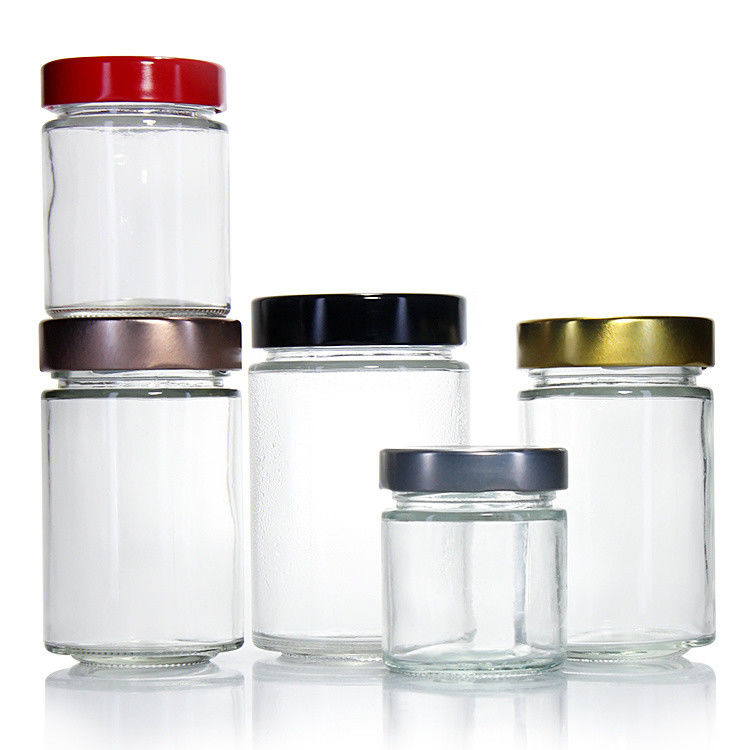 透明 丸 4oz 8oz 16oz 12oz 20oz ガラスボトル 深い金属蓋付き ガラス食品容器