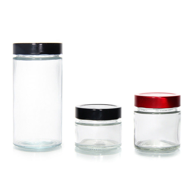 透明 丸 4oz 8oz 16oz 12oz 20oz ガラスボトル 深い金属蓋付き ガラス食品容器