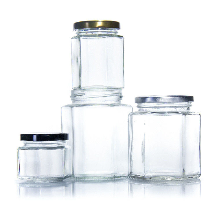 300ml 200ml 100ml ホールセール ヘクサゴン ガラス メーソン グラス ジャム グラス ハニー グラス メタル スクリュー 蓋付き