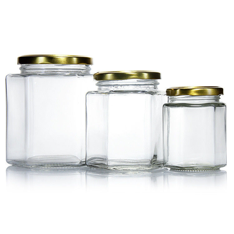 300ml 200ml 100ml ホールセール ヘクサゴン ガラス メーソン グラス ジャム グラス ハニー グラス メタル スクリュー 蓋付き