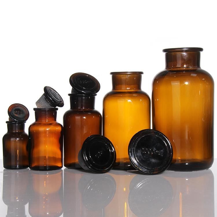 オーダーメイド 125ml アンバー ワイド 口 リエジェント ボトル ヴィンテージ ガラス 薬剤師のボトル