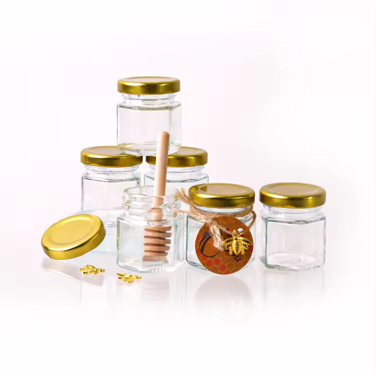 オーダーメイド ラベル 六角形 100ml 180ml 380ml オリーブ果物ジャムのためのハニーガラスボトル