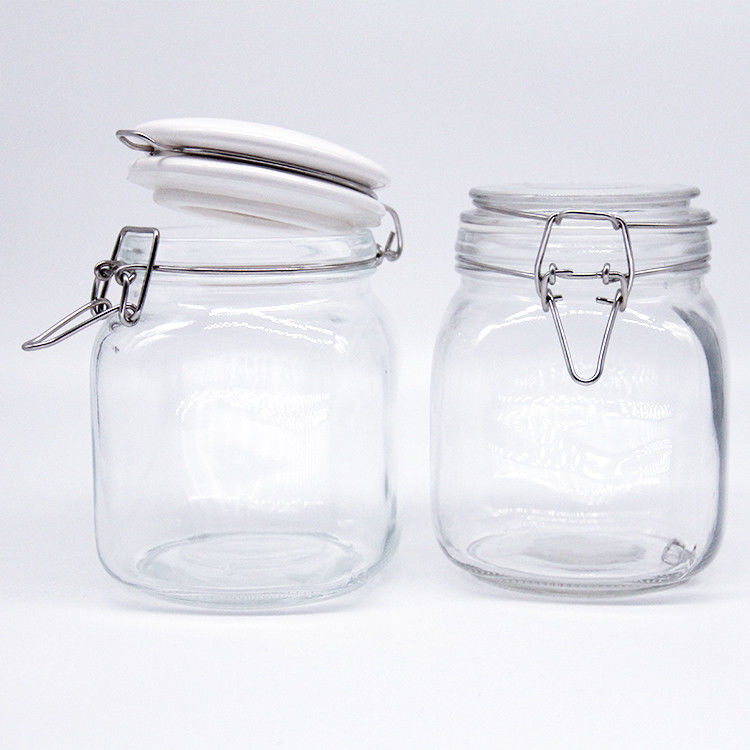 透明ショートタイプ 100ml 150ml 200ml メタルブックルクリップ蓋付き ガラスピクルスバターボトル