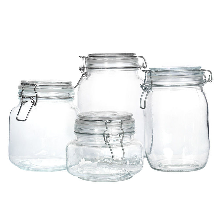 透明ショートタイプ 100ml 150ml 200ml メタルブックルクリップ蓋付き ガラスピクルスバターボトル
