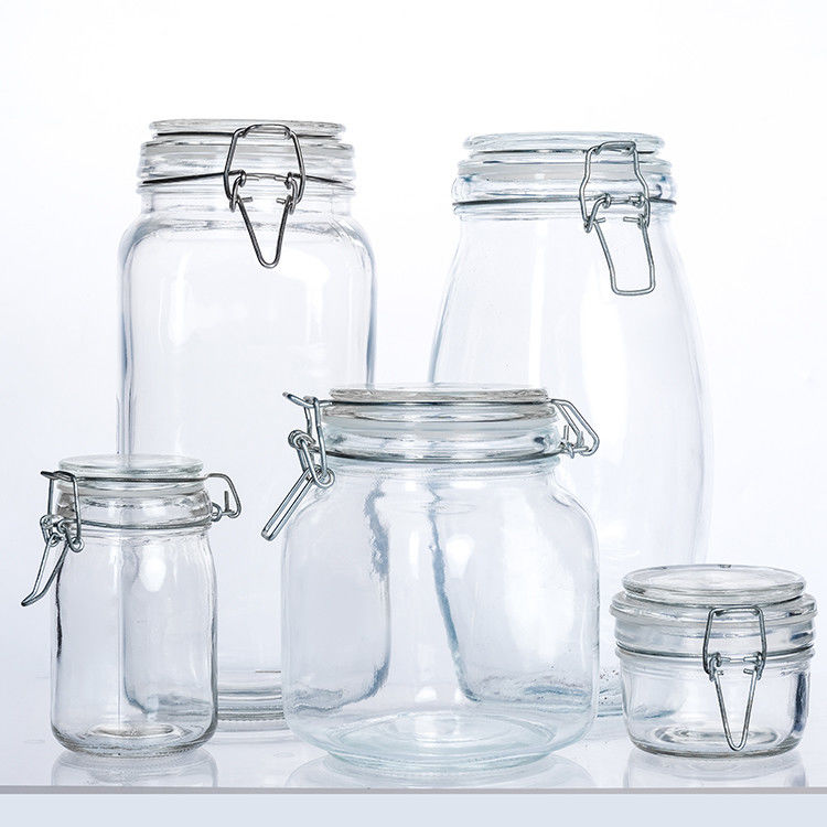 透明ショートタイプ 100ml 150ml 200ml メタルブックルクリップ蓋付き ガラスピクルスバターボトル