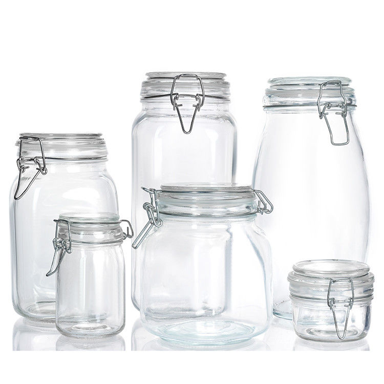 オーダーメイド 広口ジャム ピクルスボトル 300ml 500ml 750ml フリップトップ蓋付き 空気密度の高いガラス食品ボトル
