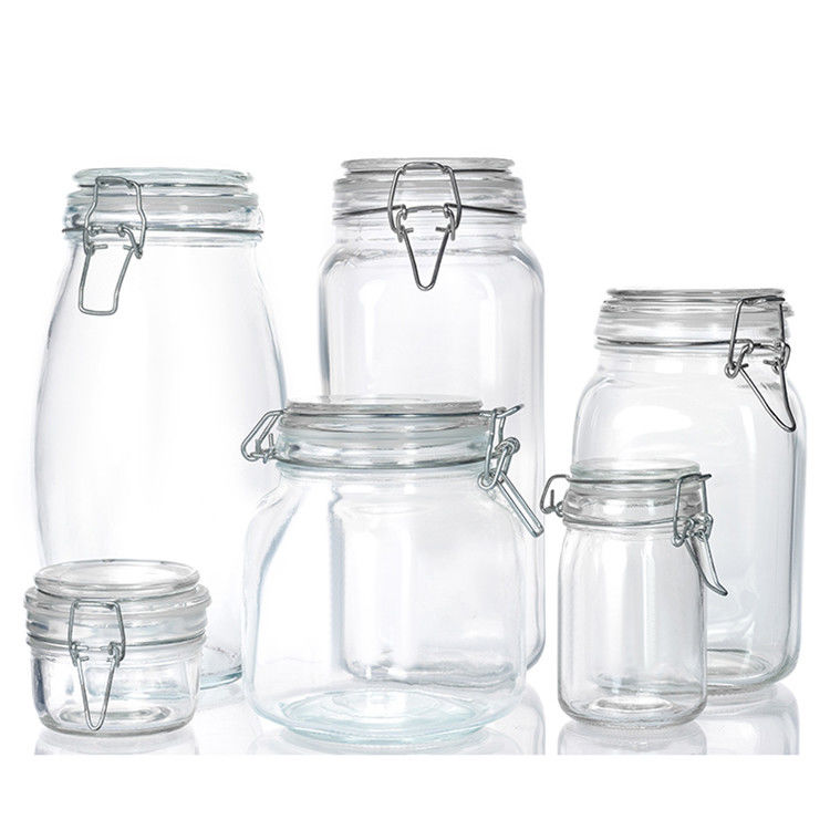 オーダーメイド 広口ジャム ピクルスボトル 300ml 500ml 750ml フリップトップ蓋付き 空気密度の高いガラス食品ボトル