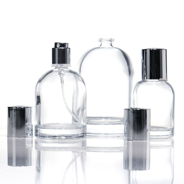 豪華 30ml 50ml 100ml 厚い壁付き方形 丸いガラスの香水瓶 木製キャップとカスタムデザインの箱