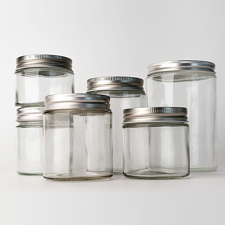 空き透明ガラス丸直側 4oz 8oz 12oz 20oz ガラスボトル 深層金属蓋付き食品容器