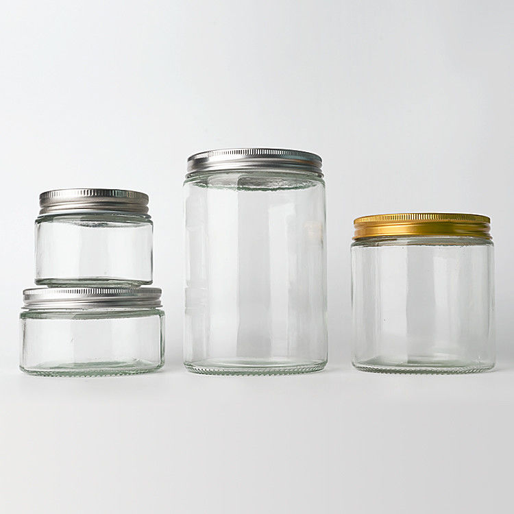 空き透明ガラス丸直側 4oz 8oz 12oz 20oz ガラスボトル 深層金属蓋付き食品容器