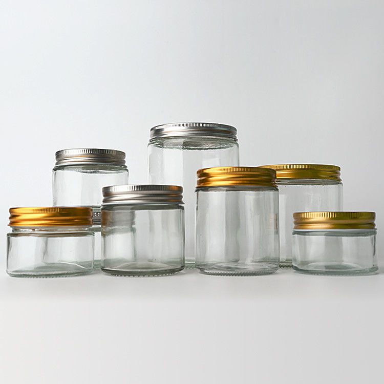 空き透明ガラス丸直側 4oz 8oz 12oz 20oz ガラスボトル 深層金属蓋付き食品容器