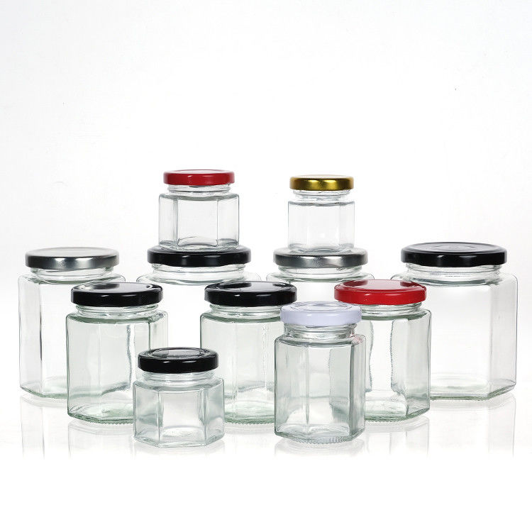空の蜂蜜ボトル ガラスミニ六角蜂蜜瓶 500ml 380ml 180ml 90ml 45ml 蓋付き