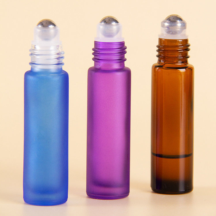 10Ml レインボーカラー フロストガラスロールボトル 精油用 ブラシドキャップ