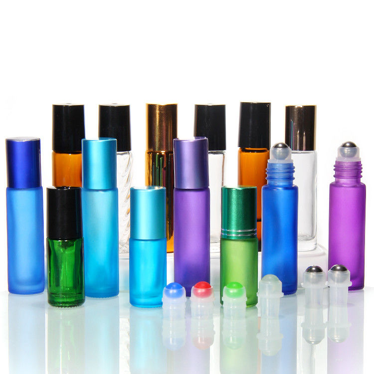 10Ml レインボーカラー フロストガラスロールボトル 精油用 ブラシドキャップ