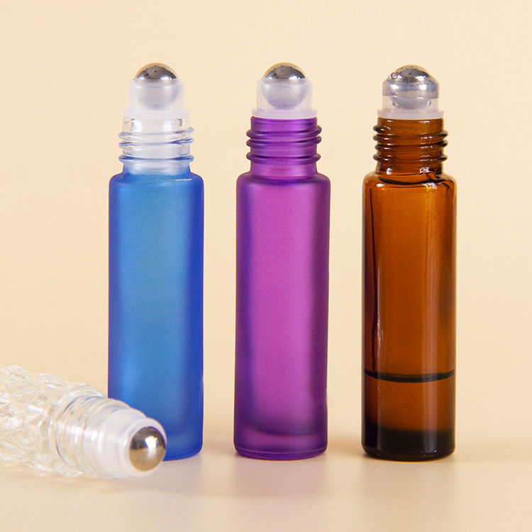 10Ml レインボーカラー フロストガラスロールボトル 精油用 ブラシドキャップ