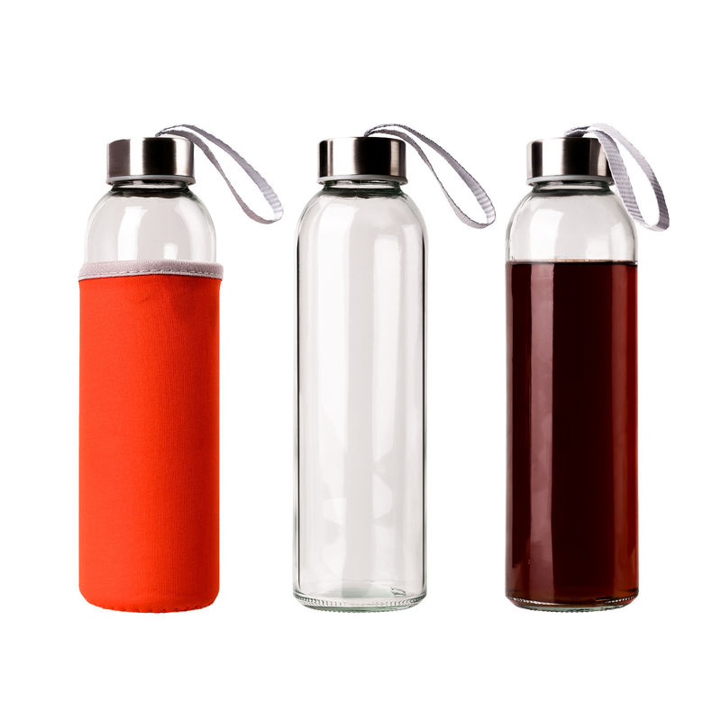 350ml 500ml 丸いスポーツ 高ボロシリケート ガラス 水瓶 シリコン 袖